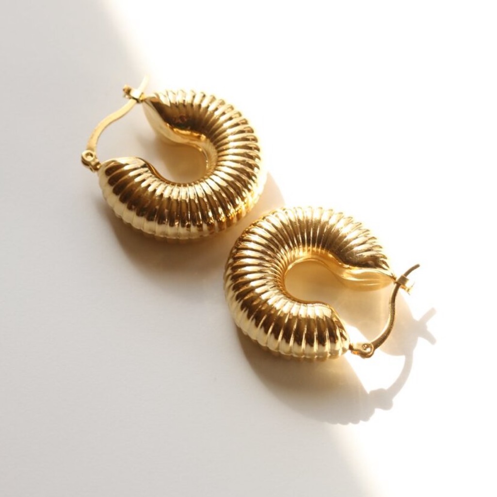 New! 14k Gold Plated Chunky Hoop Earrings (1393)